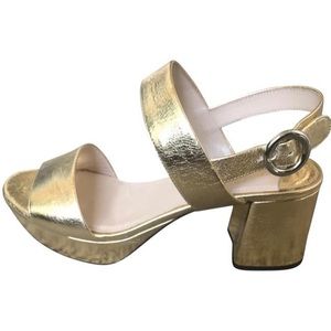 Prada Gold Leather Double Double-band Platform Sandals in Box Size 6.5